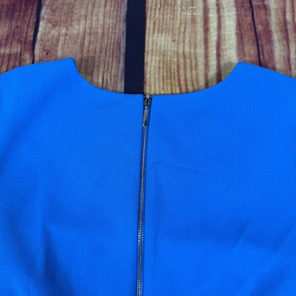 New Karl Lagerfeld Flared Ruffle Dress Womens 6 Blue Short Sleeve Back Zip Paris - Picture 7 of 11